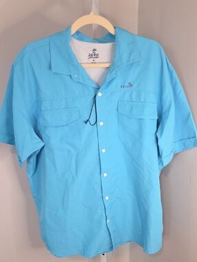 Izod Saltwater Fishing Short-Sleeve Button-Down Shirt in Aqua / XL
